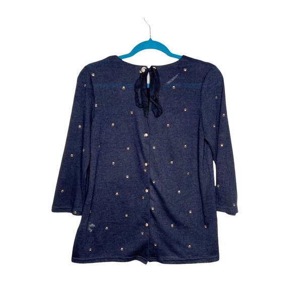Grace & Mila Navy Blue Gold Glitter Paw Print Button Back Woven Blouse - Picture 12 of 14
